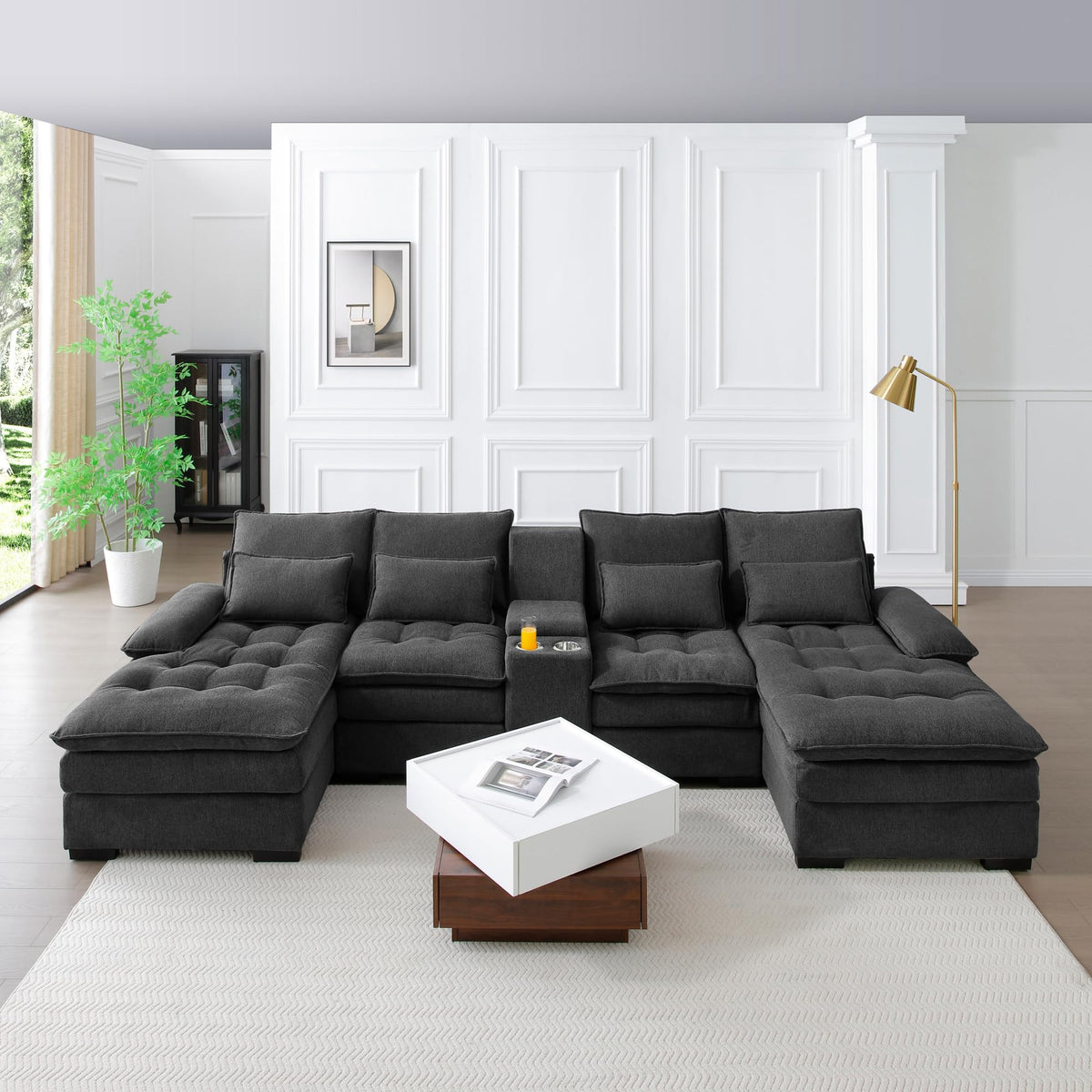126" Oversized U Shaped Couch,Cloud Couch with Console,USB,Cup Holders & Storage,Corduroy Couch,which can be Used as a Recliner Couch for Living Room or Apartment.(Green)