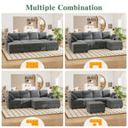 WorthFurni 104" Oversized 6 Seat L Shaped Sectional Sofa, Corduroy Convertible Couch with Pull Out Bed, Movable Storage Ottoman, USB Port, 2 Pillows & Storage Pocket for Living Room（Gray）