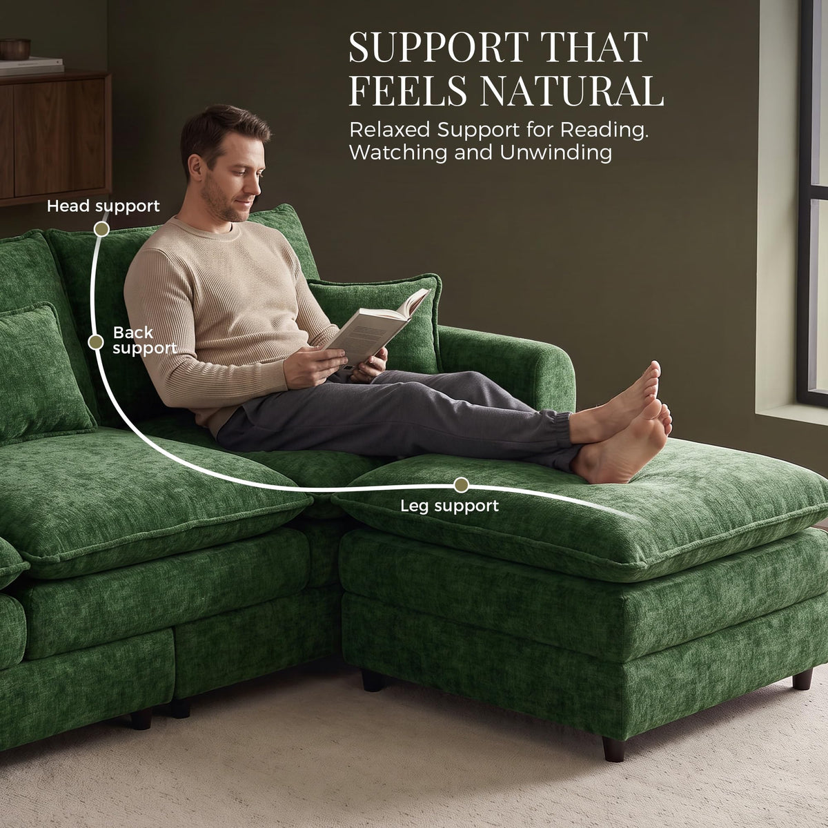 111" Modular Sectional Sofa, Deep Seat Cloud Couch Sectional with Ottoman