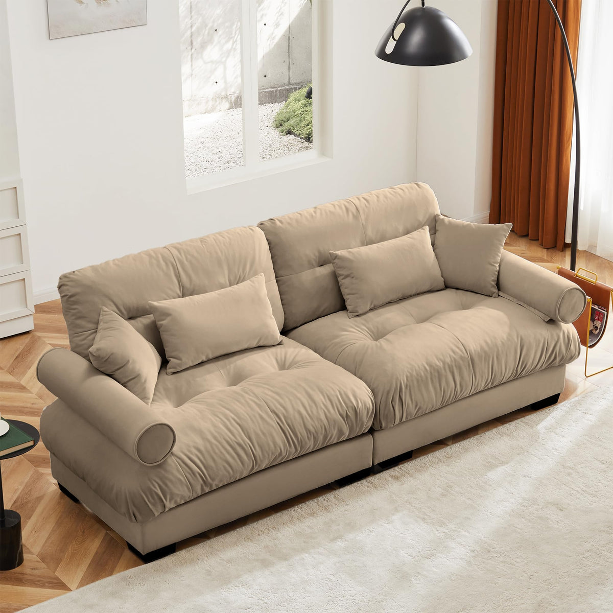130" Modular Sectional Sofa,Velvet Upholstered Couches for Living Room,3 Seater Green Sofa Couch with Movable Ottoman,Big Comfy Loveseat Sofa with Deep Seats for Living Room,Apartment,Bedroom