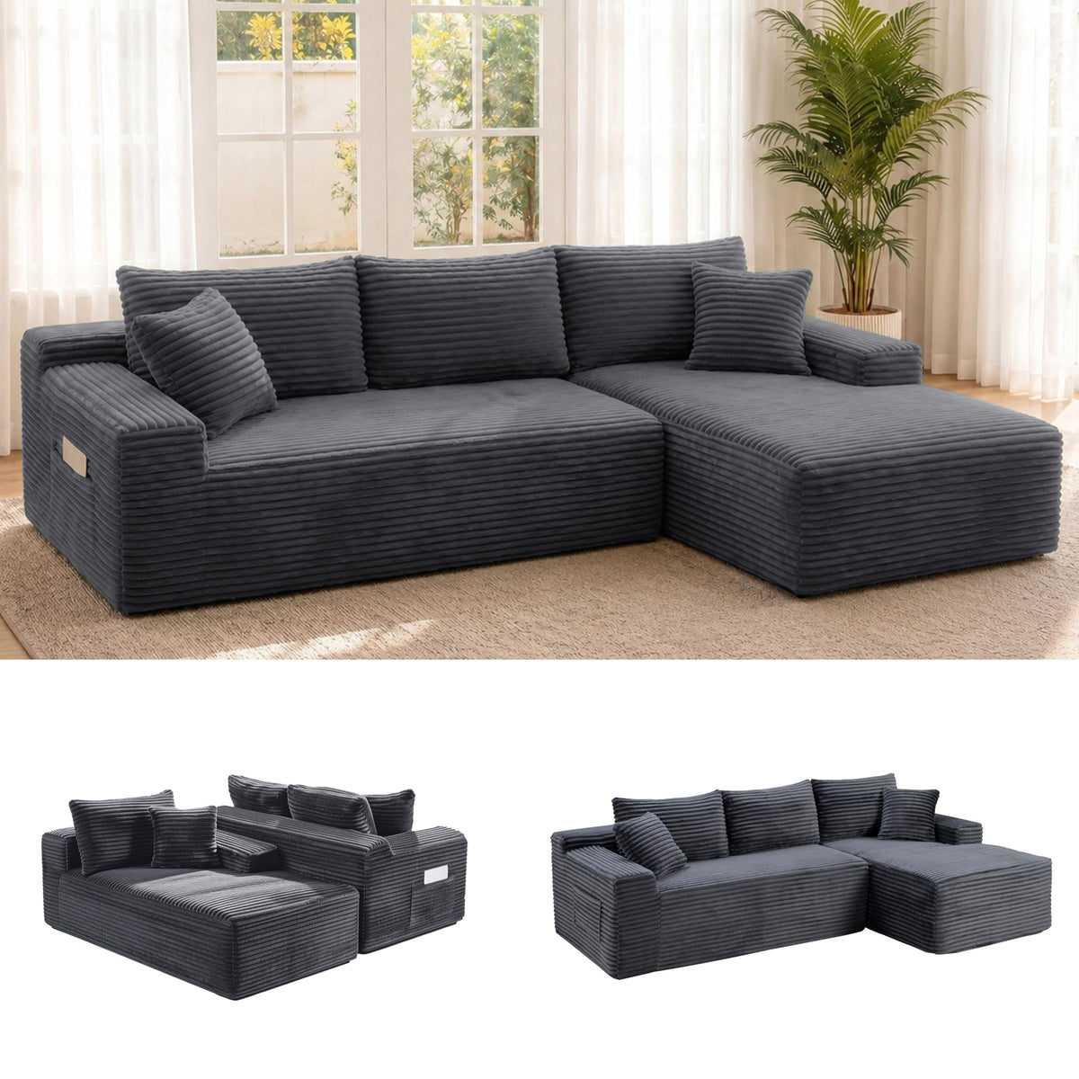 106" Modular Boneless Sofa, Sectional Chaise L-Shaped Couch for Living Room