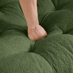 100.7" Chenille Cloud 3-Seater Sofa, Tufted Deep Seat Couch with Pom-Pom Trim & 4 Pillows, Ergonomic Easy Assembly Modular Sofa for Living Room & Apartment（Green ）