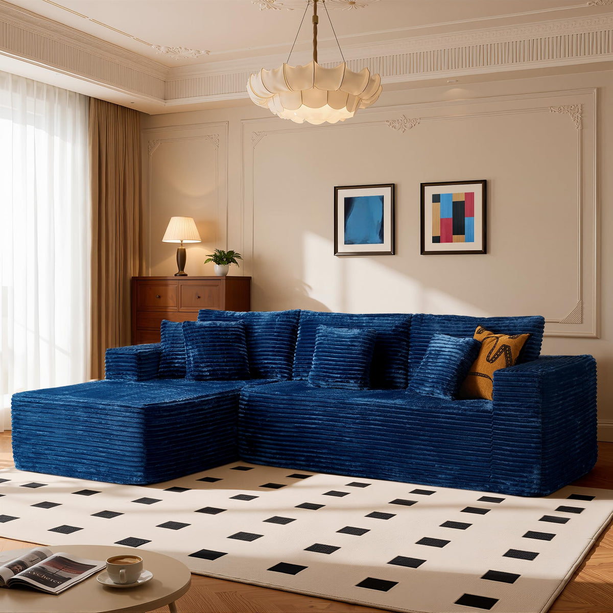 108" Modular Cloud Sofa, High-Density Foam Sectional Couch, Oversized Convertible U-Shaped Sofa Bed with Plush Fabric, Deep Seats, Wide Armrests, Boneless Couches for Living Room, Beige