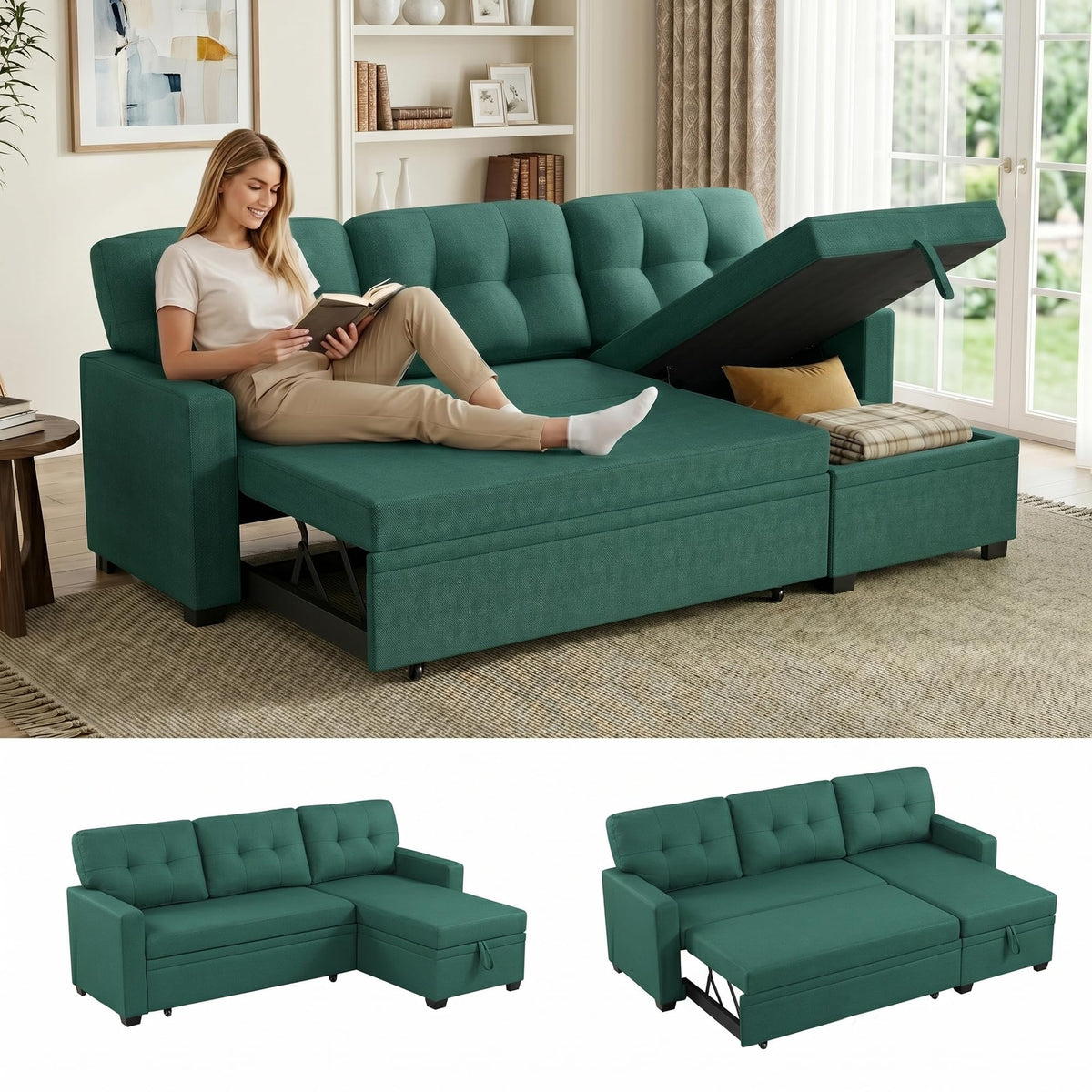 104.5" Sleeper Sectional Sofa Bed, L-Shaped Pull Out Couch