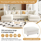 128" U-Shaped Modular Sectional Sofa, Modern Cloud Couch with Solid Wood Frame, Oversized Chenille Fabric Sleeper Sofa Couches with 2 Ottoman Chaise & Washable Covers
