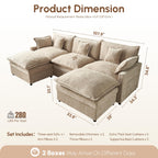 108" Oversize Modular Sectional Couch U Shaped with Ottoman For Living Room