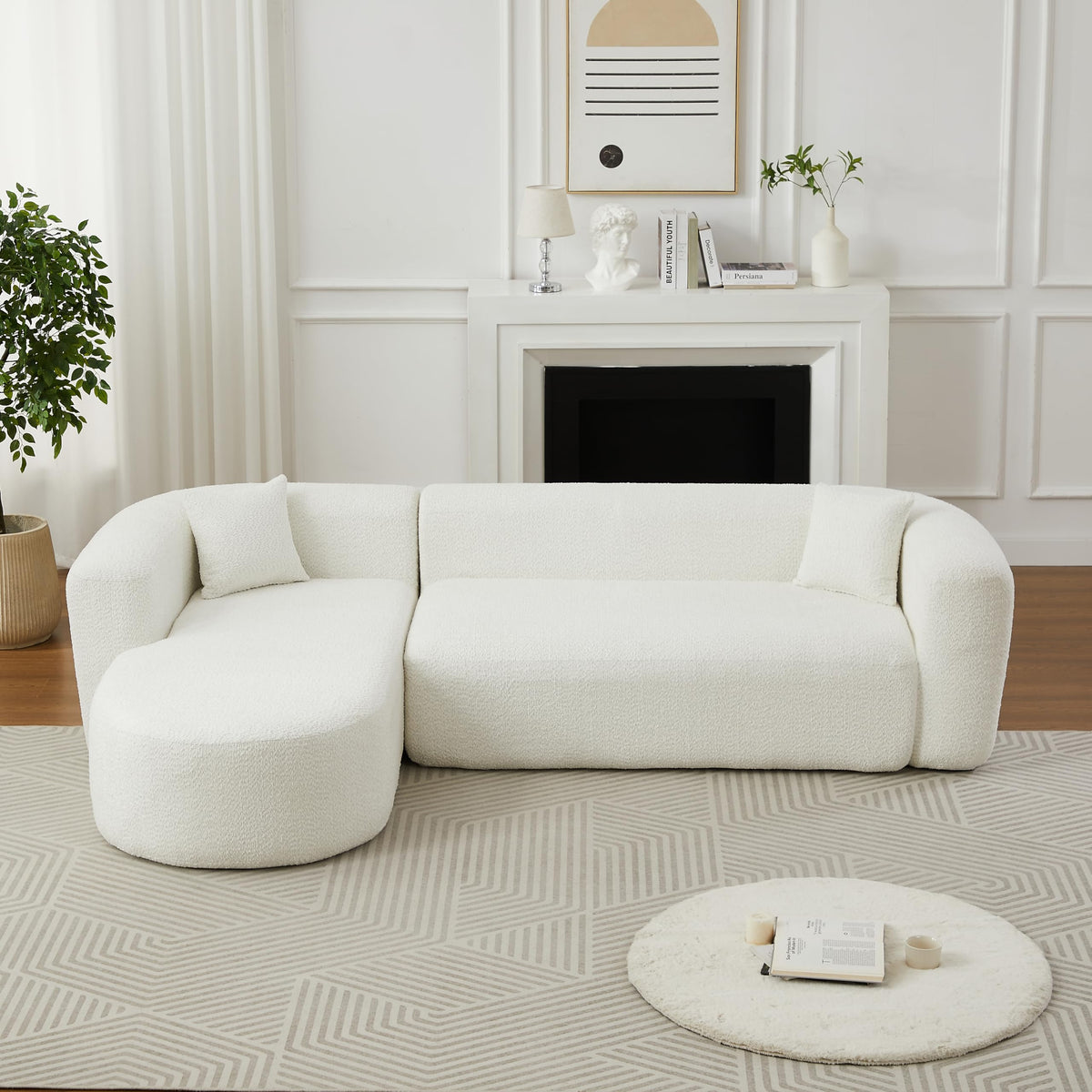 WILLIAMSPACE 109.4" Cloud Sectional Sofa Couch with Curved Chaise & Back, Modern Comfortable Foam Floor L-Shape Sofa 4 Seater Couch for Living Room Apartment, No Assembly (Left-Facing Chaise, Beige)