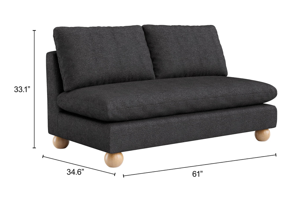 Zuo Minze Loveseat Black, Black Sofa, Modern Style, Textured Weave, Seats up to 2, Solid Rubberwood, Indoor Living, 61" W x 34.6" D x 33.1" H, Non-Stackable