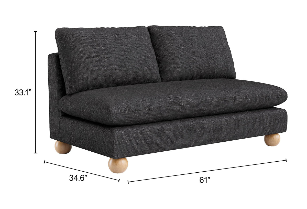 Zuo Minze Loveseat Black, Black Sofa, Modern Style, Textured Weave, Seats up to 2, Solid Rubberwood, Indoor Living, 61" W x 34.6" D x 33.1" H, Non-Stackable