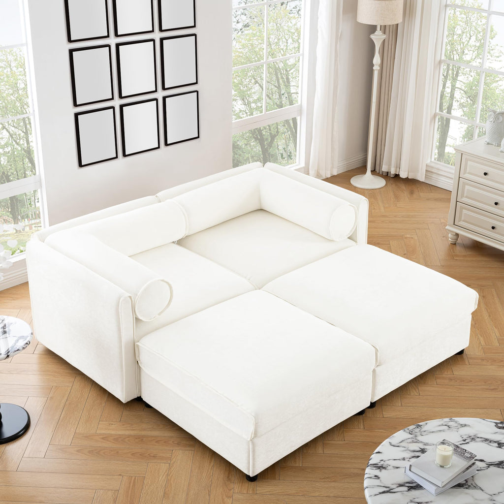 109'' Modular Sectional Sofa, Oversized 4 Seat L Shaped Couch with Storage Ottoman, Extra Deep Seat, Modern Comfy Convertible Chenille Sofa with Chaise, Lounge Couches for Living Room, Camel