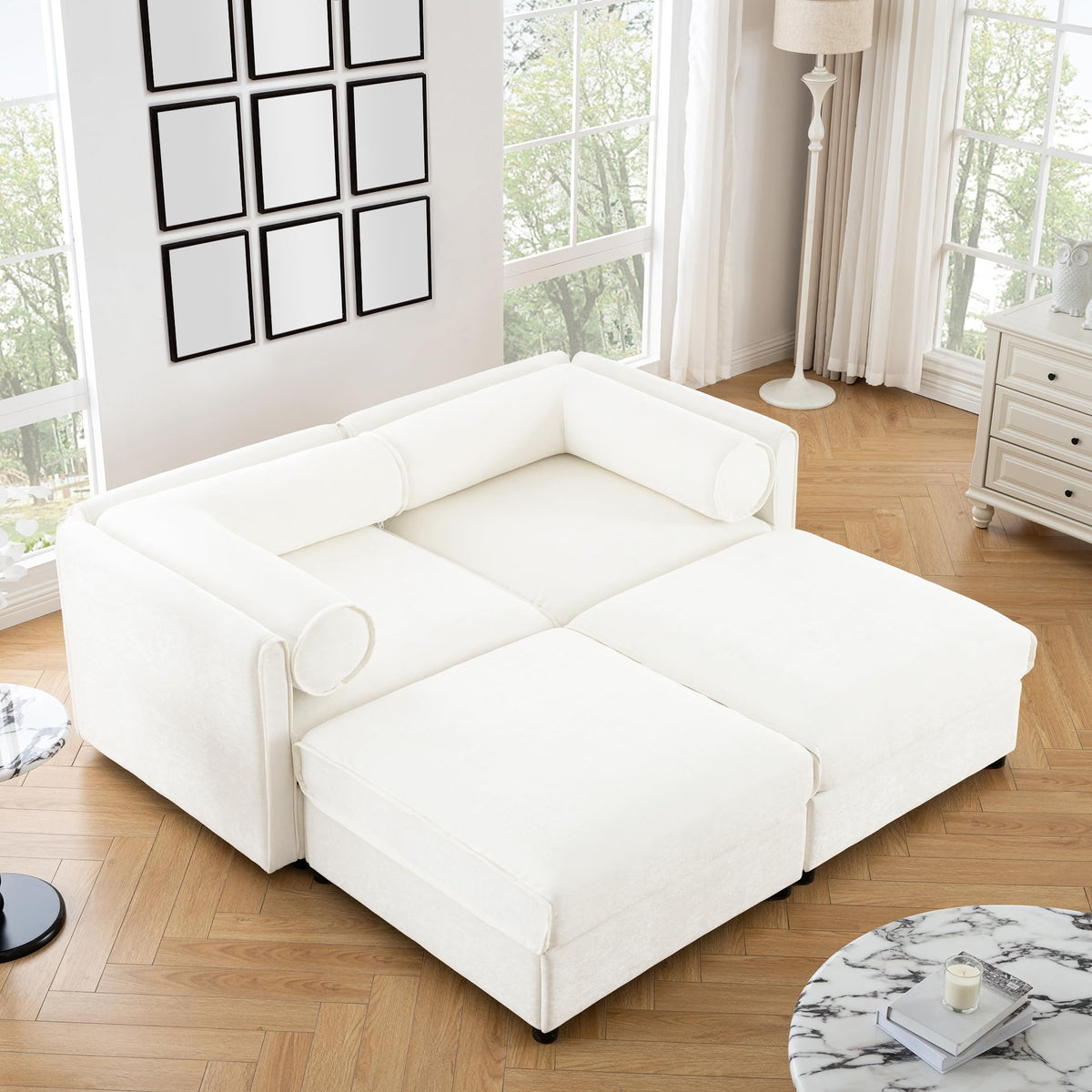109'' Modular Sectional Sofa, Oversized 4 Seat L Shaped Couch with Storage Ottoman, Extra Deep Seat, Modern Comfy Convertible Chenille Sofa with Chaise, Lounge Couches for Living Room, Camel