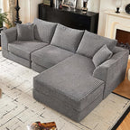 U Shaped Modular Sectional Couches for Living Room, 130" Cloud Modular Sectional Sofa Chaise, Fluffy Corduroy Couch with Deep Seat for Bedroom, No Assembly Required,Black