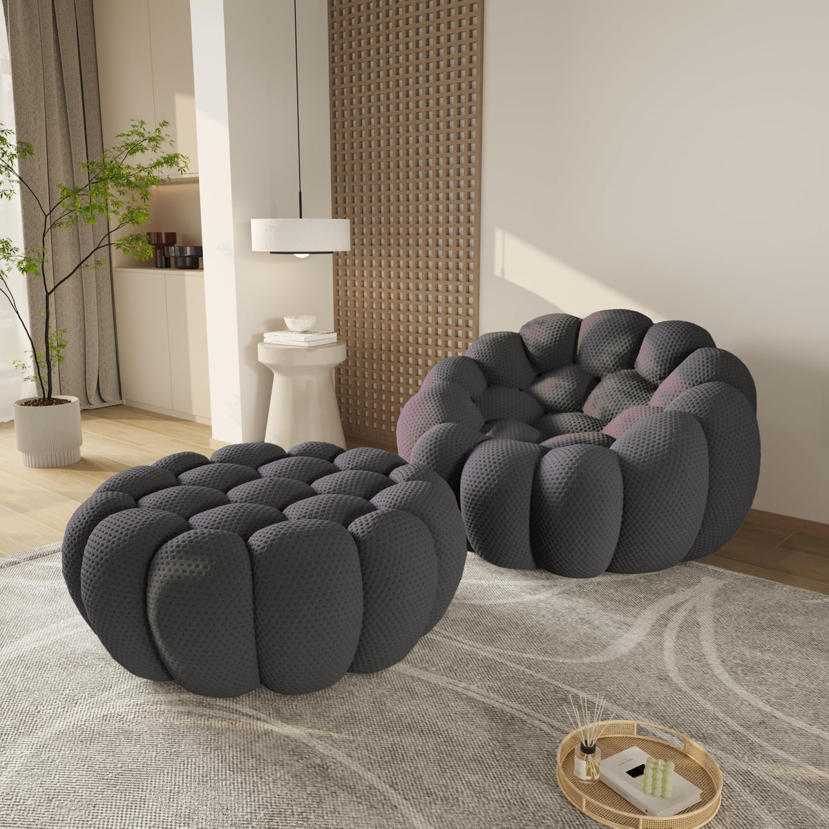 WJShome Modern Bubble Sofa Couch, 79.53" Curved Sofas for Living Room, Boneless Large Bean Bag Chair,Deep Seat Floor Sofas Chair Lounge 3 Seater for Home,Orange