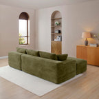 105" Grey, Modern L-Shaped Cloud Couch with Deep Seat & Chaise, Wrinkle-Resistant Corduroy Upholstered 3-Seat Cushion Back Sofa, for Living Room Bedroom (Green, 3, Left Hand)
