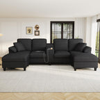 120.3" L-Shaped Sectional Sofa with Storage Ottoman, Oversized Comfy Couch with USB Port, Side Storage, Cup Holder & 360°Swivel Drop-Down Table, Sectional Couches for Living Room (Gray, 120.3")