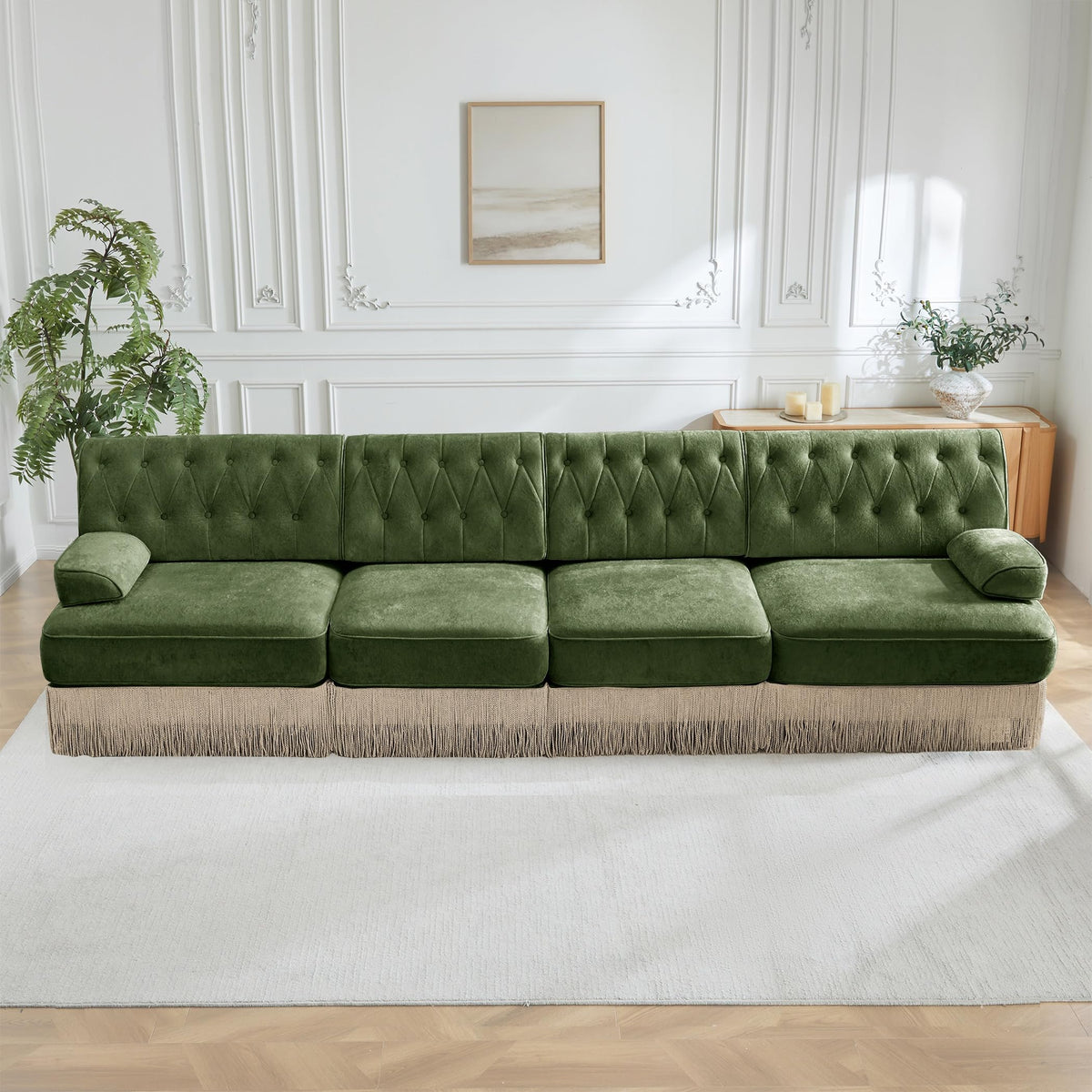 Velvet Modular Sectional Sofa, 135.6 Inch Chesterfield Style, Camel