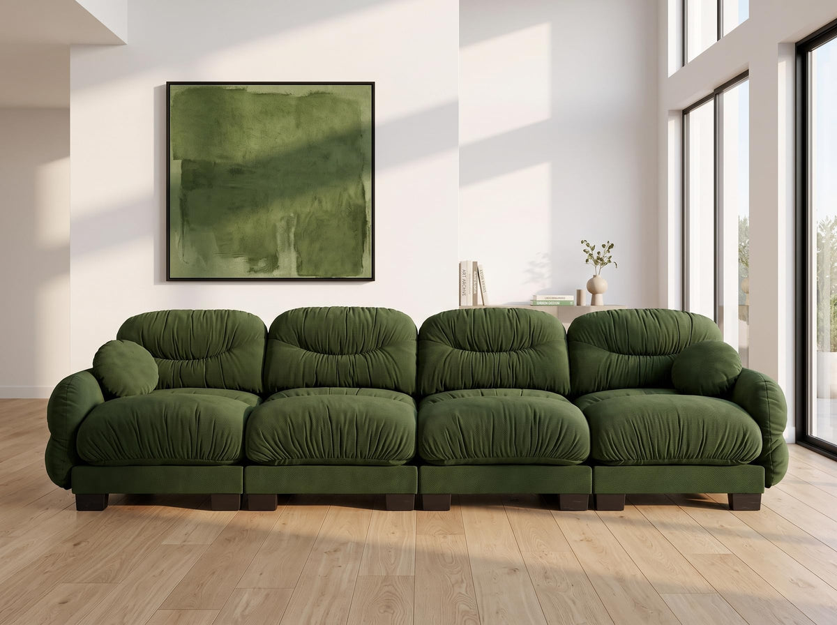 116" Cloud Modular Chenille L Shaped Sectional Sofa with Ottoman, Deep Seat Cloud Couch with Interlocking Metal Connectors for Modern Living Room (Beige, 3S+1O)