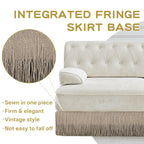 Unique Chesterfield Style Modular Sectional Sofa, 135.6” L-shaped Boneless Sofa with Velvet Fabric, Floor-grazing Tassel Fringe Skirt and Button Tufted Design for Living Room, Easy to Assemble, Beige