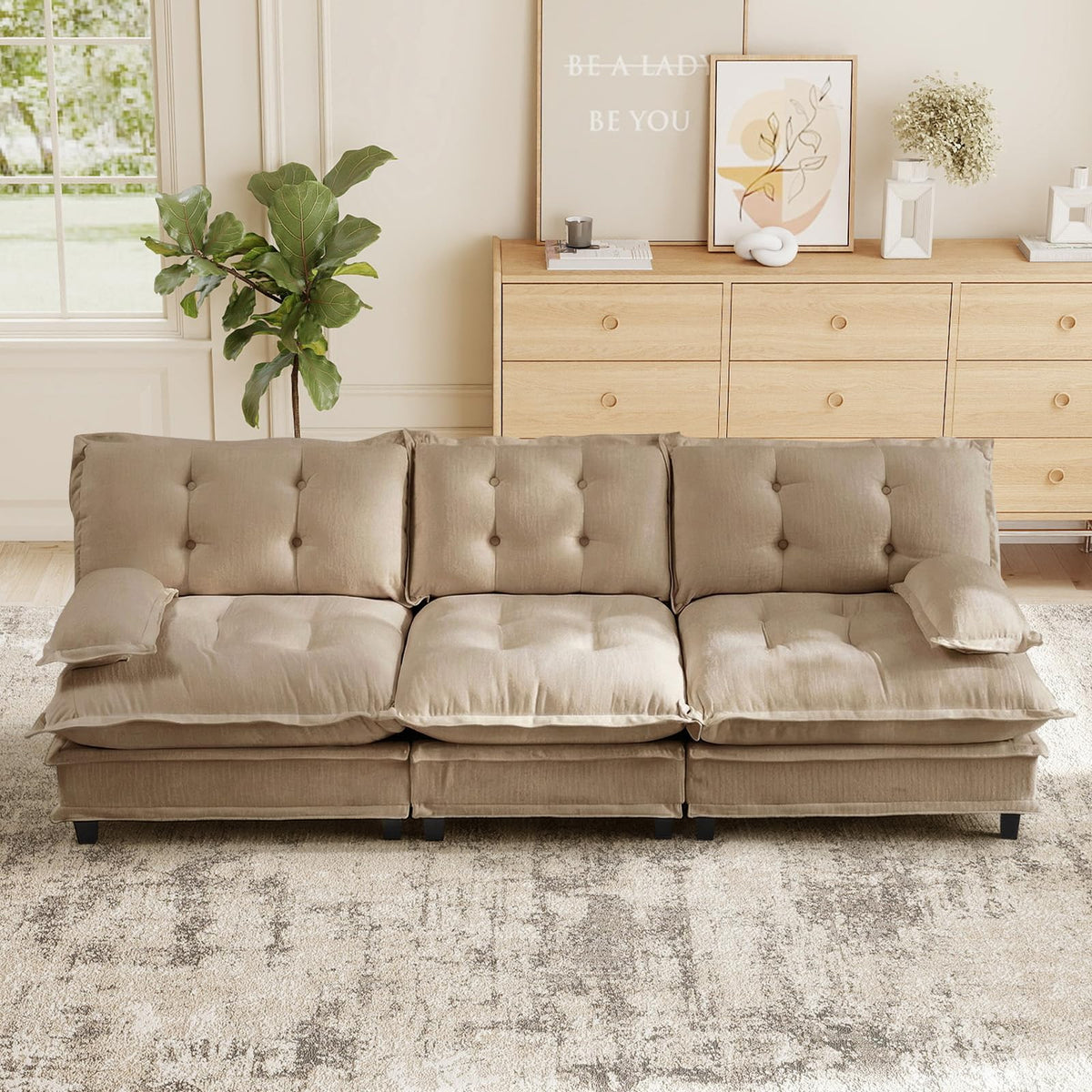 107.5" Modular Sectional Sofa-Chenille Deep 3 Seater L-Shaped Cloud Couch with Ottoman, Button Seat Cushions for Living Room & Apartment, Orange