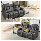URRED Manual Loveseat Rocker Recliner Sofa with Console，Dark Gray