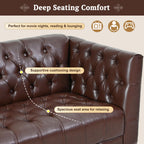 ZenithX 79.1" 3‑Seater Faux Leather Sofa, Mid‑Century Modern Chesterfield Couch with Button Tufted, PU Upholstery & Solid Pine Wood Legs, Vintage Sofa for Living Room, Apartment, Office
