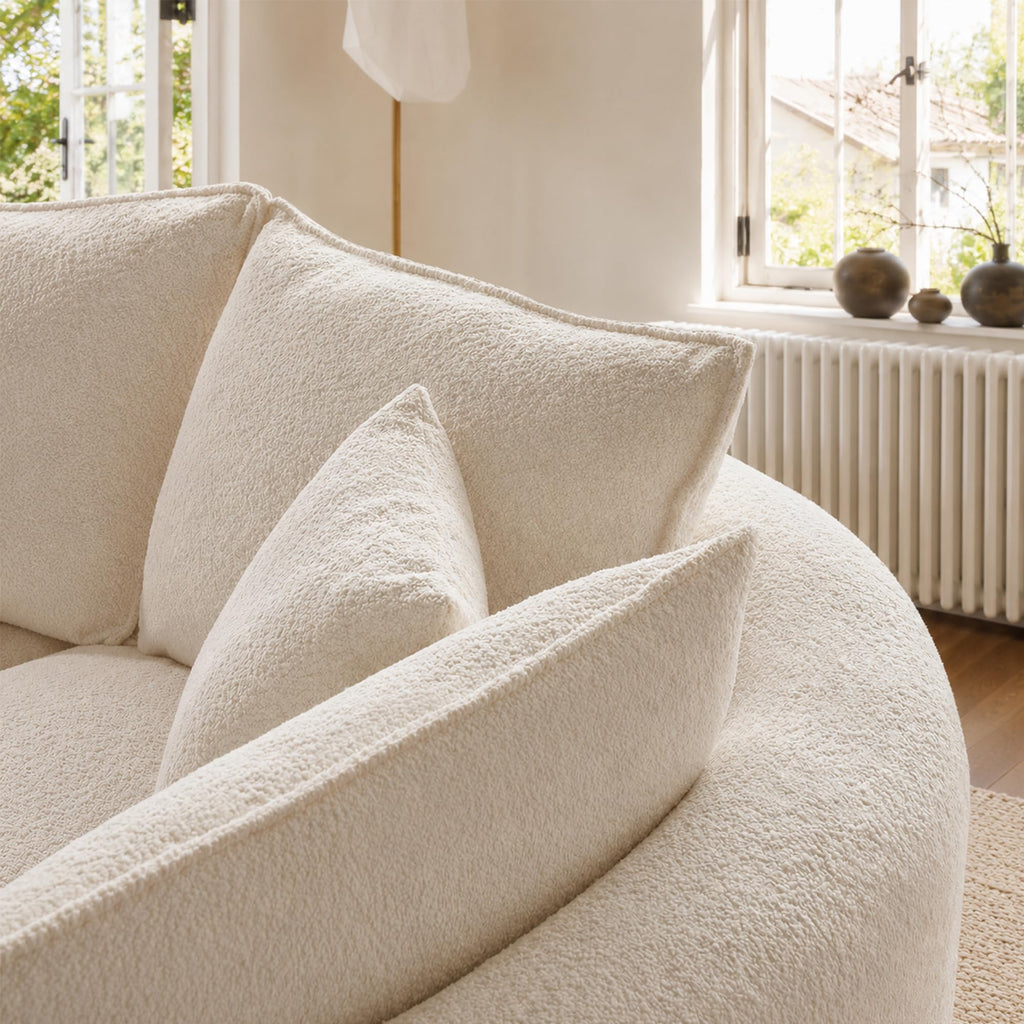 124.8" Modern Curved Sectional Sofa with Chaise, Upholstery Boucle Sofa with Pillows,Sectional Couch for Living Room - (Beige,Right Hand Facing)