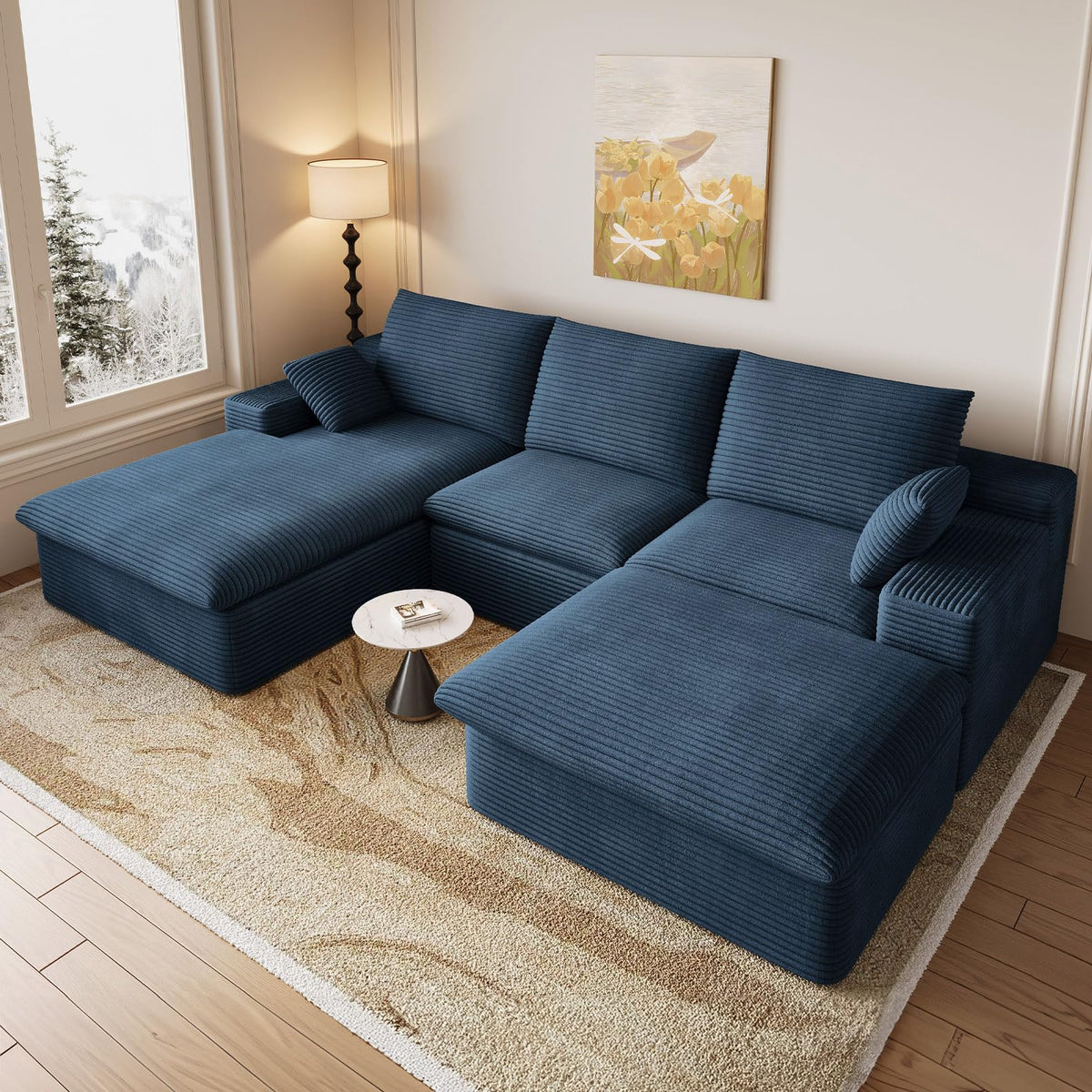 107" Cloud Couch Modular Sectional Couchs with Chaise Lounge, U-Shape Boneless Couches with Ottoman for Living Room, Corduroy Sofa with Deep Seat, No Assembly Required (Green, Left Facing Chaise)