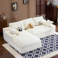 White corduroy compressed sofa. It has a soft and skin-friendly sitting feel, adding a healing atmosphere to the warm living room. It comes with 3 back cushions and 2 throw pillows. (Green)