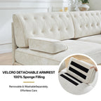 Unique Chesterfield Style Modular Sectional Sofa, 135.6” L-shaped Boneless Sofa with Velvet Fabric, Floor-grazing Tassel Fringe Skirt and Button Tufted Design for Living Room, Easy to Assemble, Beige