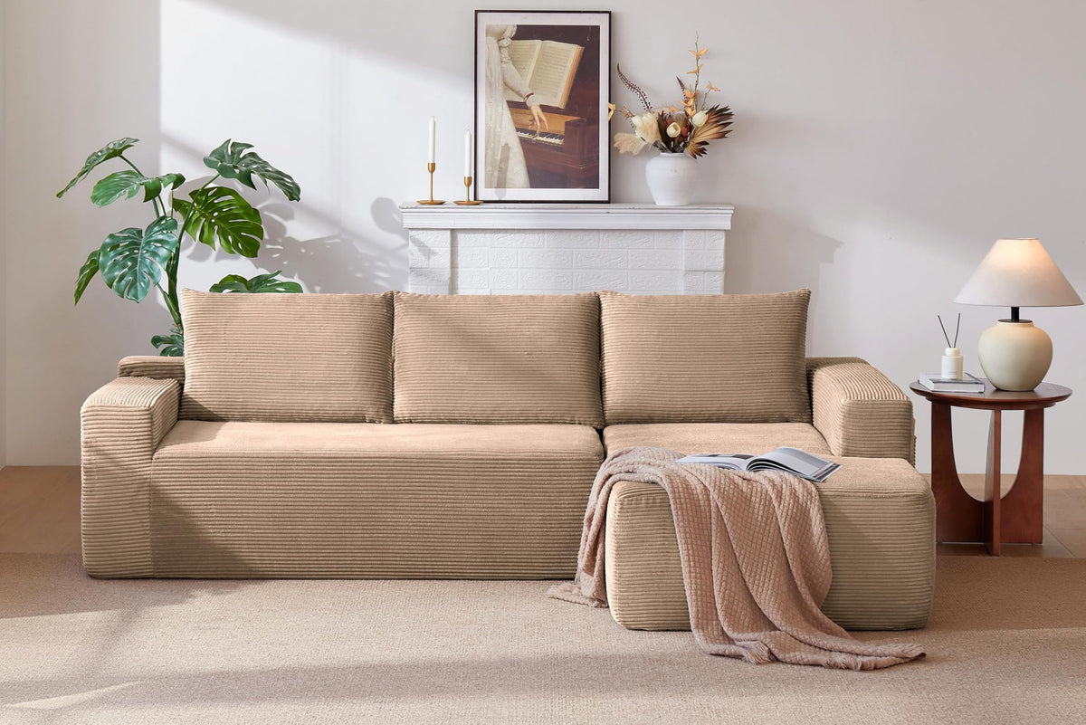 105" Cloud Sectional Couch with L Shape Chaise,Modular Sofa with Deep Seat, Upholstered Couches for Living Room Bedroom,No Assembly Required, (Corduroy Fabric),Camel BZ617