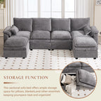 130" Modular Sectional Sofa with Storage, Premium Chenille Cloud Couch with Movable Ottomans, 1200lbs Heavy Duty Deep Seat Sectional, High-Density Foam (Light Gray, 4 Seater & 2 Ottoman)