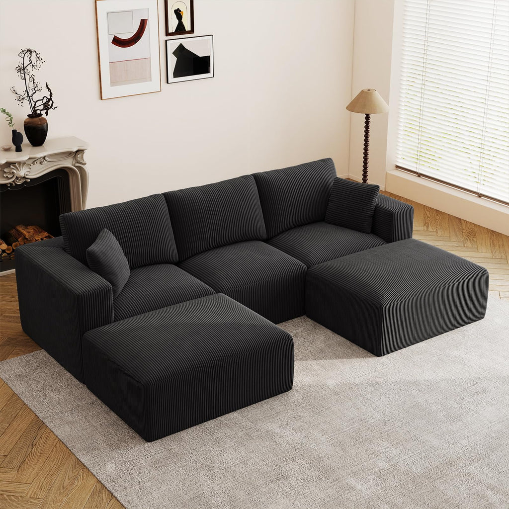79" Modular Sectional Sofa, Cloud Couch Loveseat Memory Foam Boneless Couch with Chaise, Cozy Upholstered Corduroy Floor Couch, No Assembly Required Living Room Furniture for Apartment, Beige