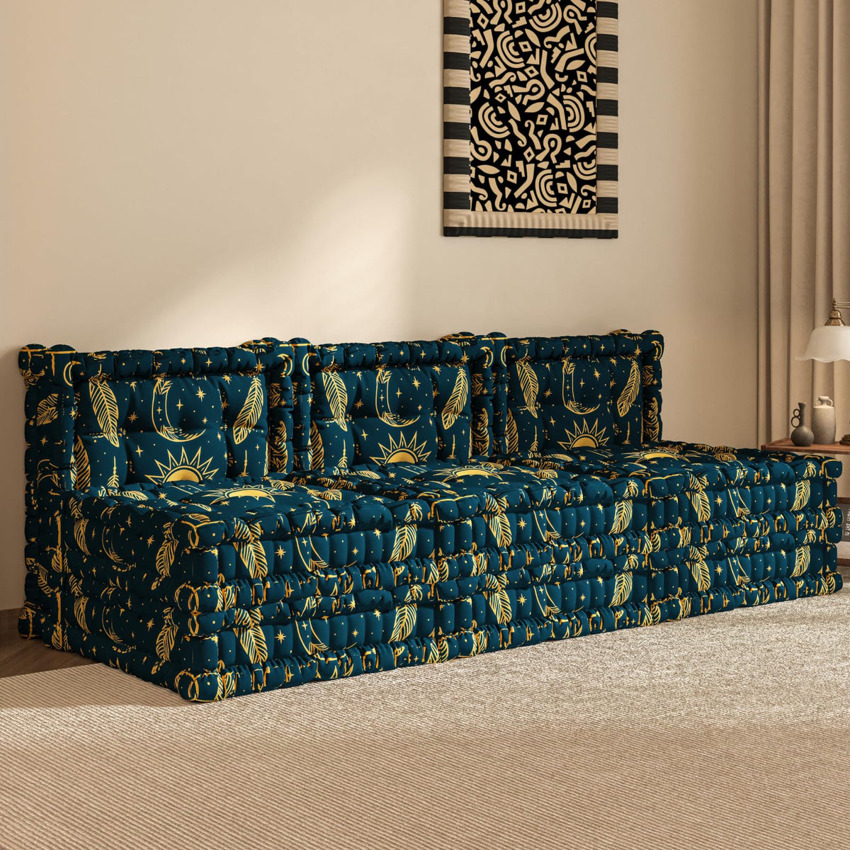WOWMAX 4 Sets Floor Sofa Couch Bed Convertible Lazy Sofa Sleeper Bed, Floor Chair Bed Mattress Oversized Floor Pillow Ideal for Reading & Gaming, Home Decoration, Light Blue Flowers