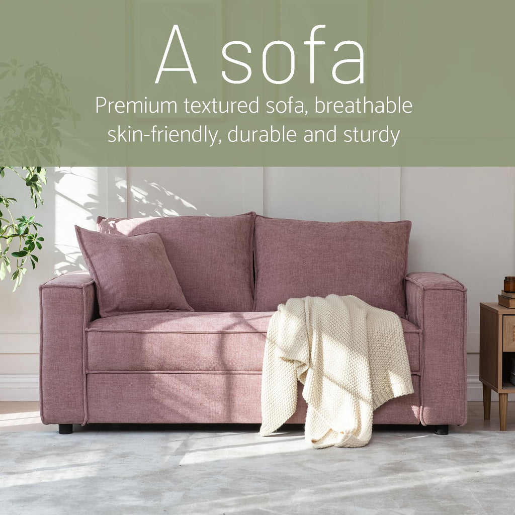 YUHUASHI Square Loveseat Sofa,Linen Fabric Upholstered Couch，Pink