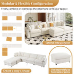 128" U-Shaped Modular Sectional Sofa w/ 2 Ottomans, Chenille Fabric, Beige