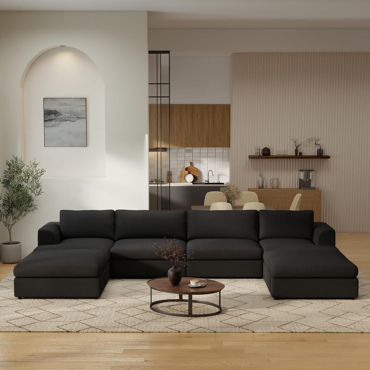 WJShome Modular Sectional Couches, V-Shaped Cloud Couch with Ottoman, High Density Sponge Cushion Sleeper Sofa Bed, Wooden Frame, Sherpa Fabric Sofa Furniture for Living Room, Apartment, White