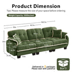 100.7" Chenille Cloud 3-Seater Sofa, Tufted Deep Seat Couch with Pom-Pom Trim & 4 Pillows, Ergonomic Easy Assembly Modular Sofa for Living Room & Apartment（Green ）