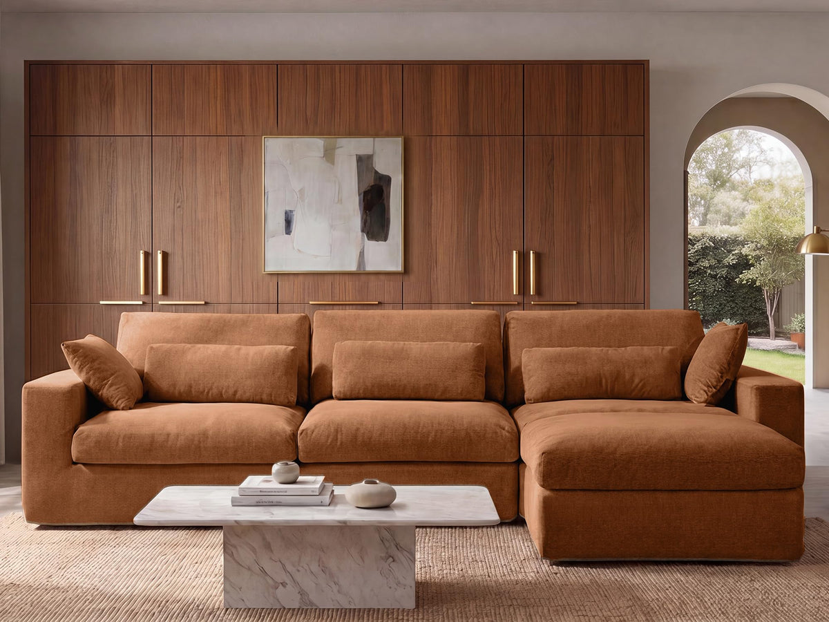 WEUP 160" Oversized Modular Sectional Sofa, Boneless Couch for Living Room, Modern Comfy U Shaped Cloud Couch Sectional with Movable Ottoman, Lumbar Pillows, 26.8" Extra Deep Seat, Terracotta Orange