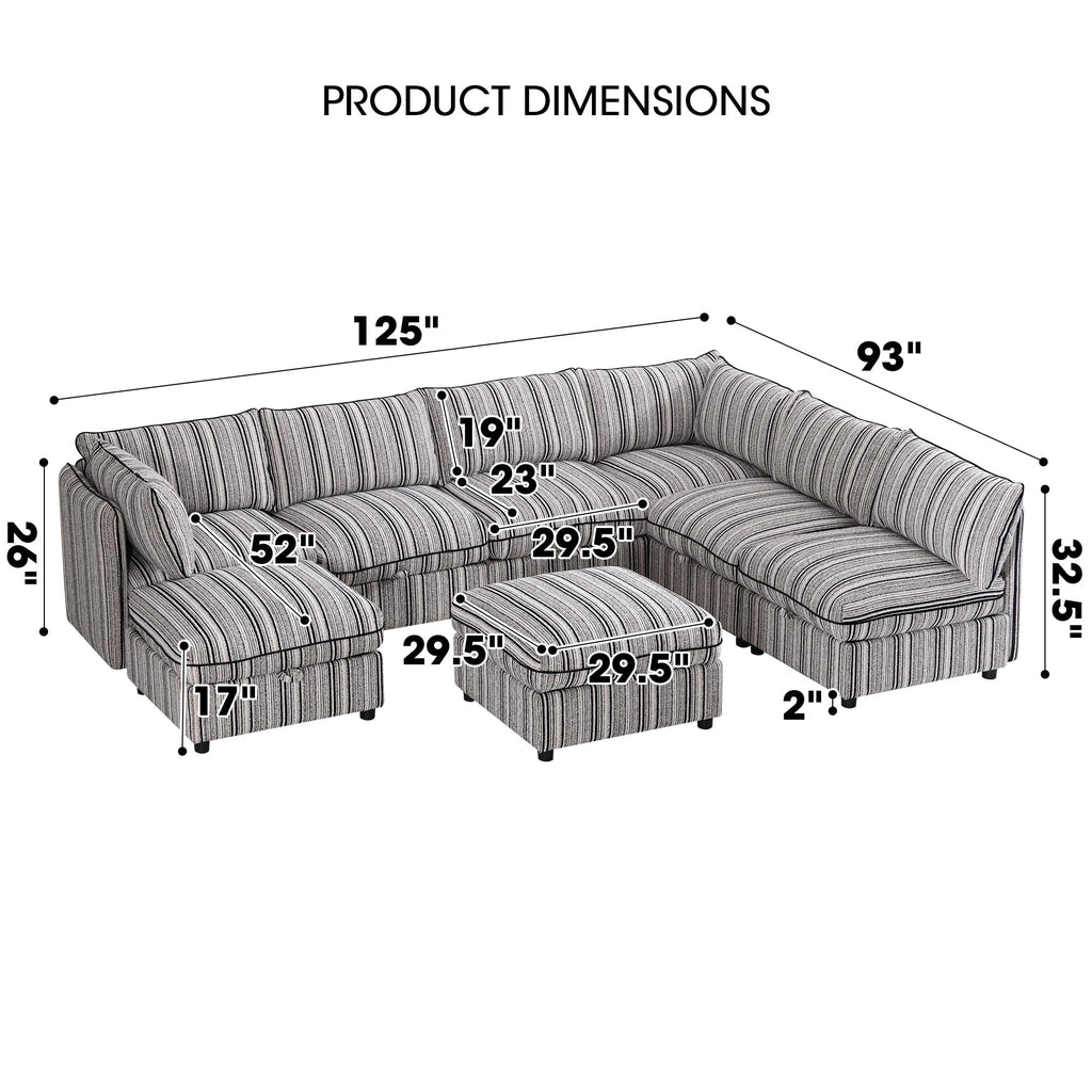 125" Oversized Modular Sectional Sofa with Storage,Convertible L/U-Shaped Chenille Cloud Couch with Reversible Chaise, 8 Seater Storage Sectional Sofa for Living Room
