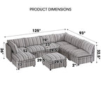 125" Oversized Modular Sectional Sofa with Storage,Convertible L/U-Shaped Chenille Cloud Couch with Reversible Chaise, 8 Seater Storage Sectional Sofa for Living Room