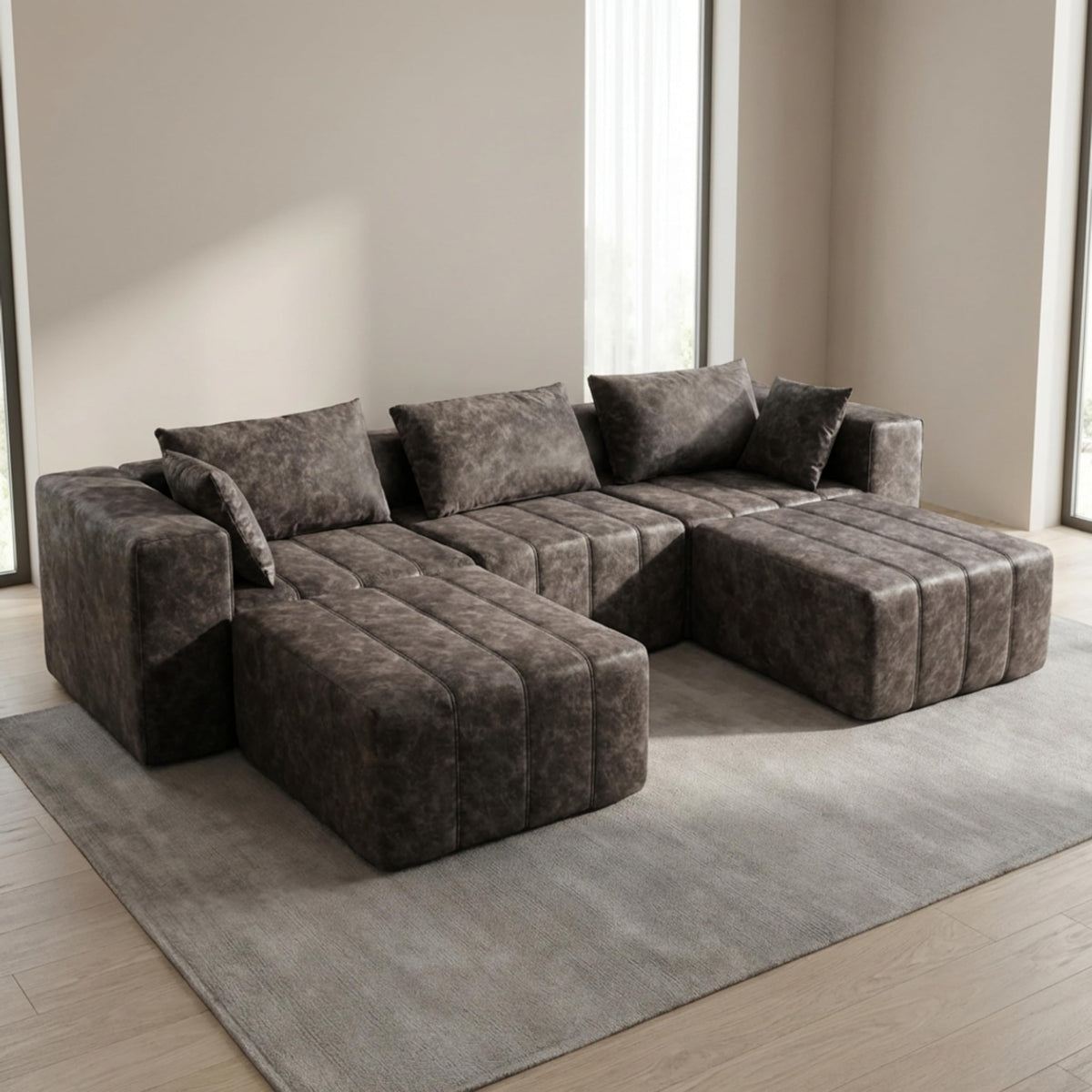 · REDEARTH · Boneless L Shaped Sectional Sofa in a Box, 5 Seater - Oyster