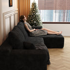 107" Cloud Sectional Couch with L Shape Chaise,Modular Sofa with Deep Seat, Upholstered Couches for Living Room Bedroom,No Assembly Required, Black(Plush Corduroy Fabric) IK741