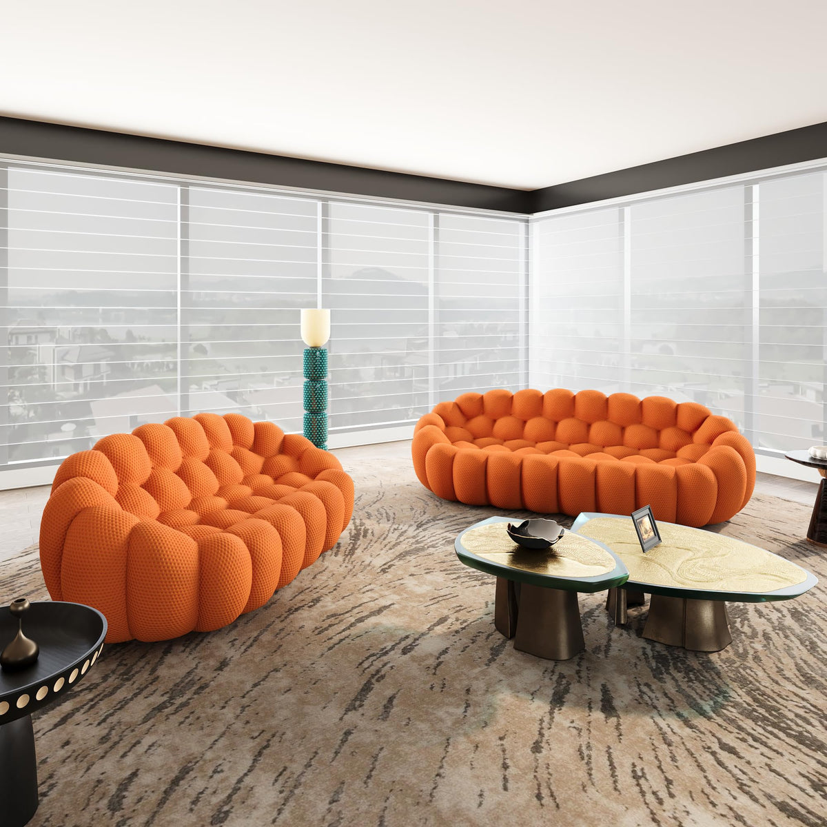 WJShome 98.43''Bubble Couch Large Seating,3D Honeycomb Shape Curved Couches,Deep Seat Floor Sofas Chair Lounge for Office,Apartment,No-Assembly,Orange