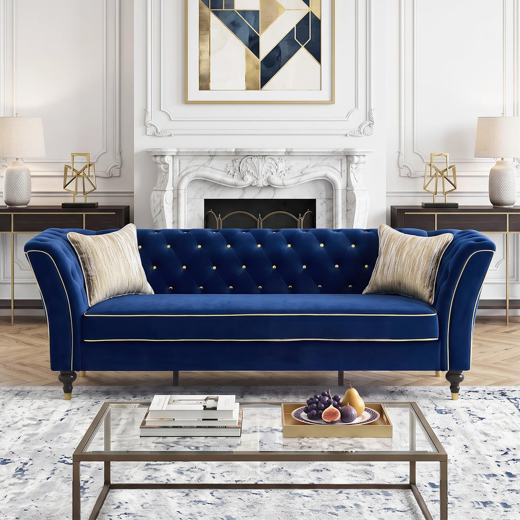Yogald 89.5” Chesterfield Sofa 3-Seater Couch with Tufted Back, Reteo Green