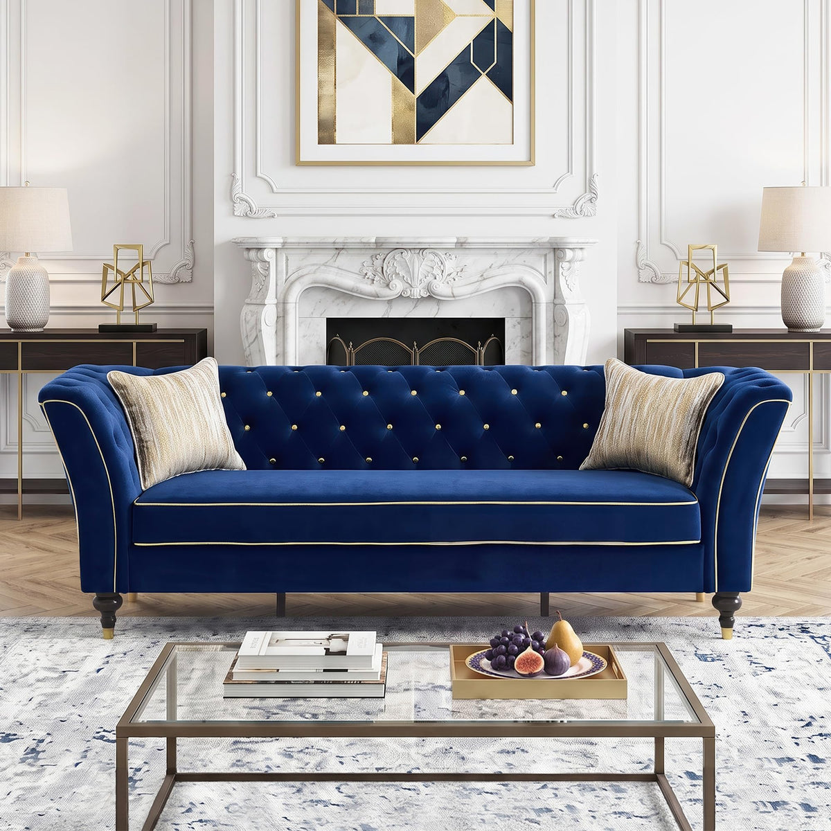 Yogald 89.5” Chesterfield Sofa 3-Seater Couch with Tufted Back, Reteo Green