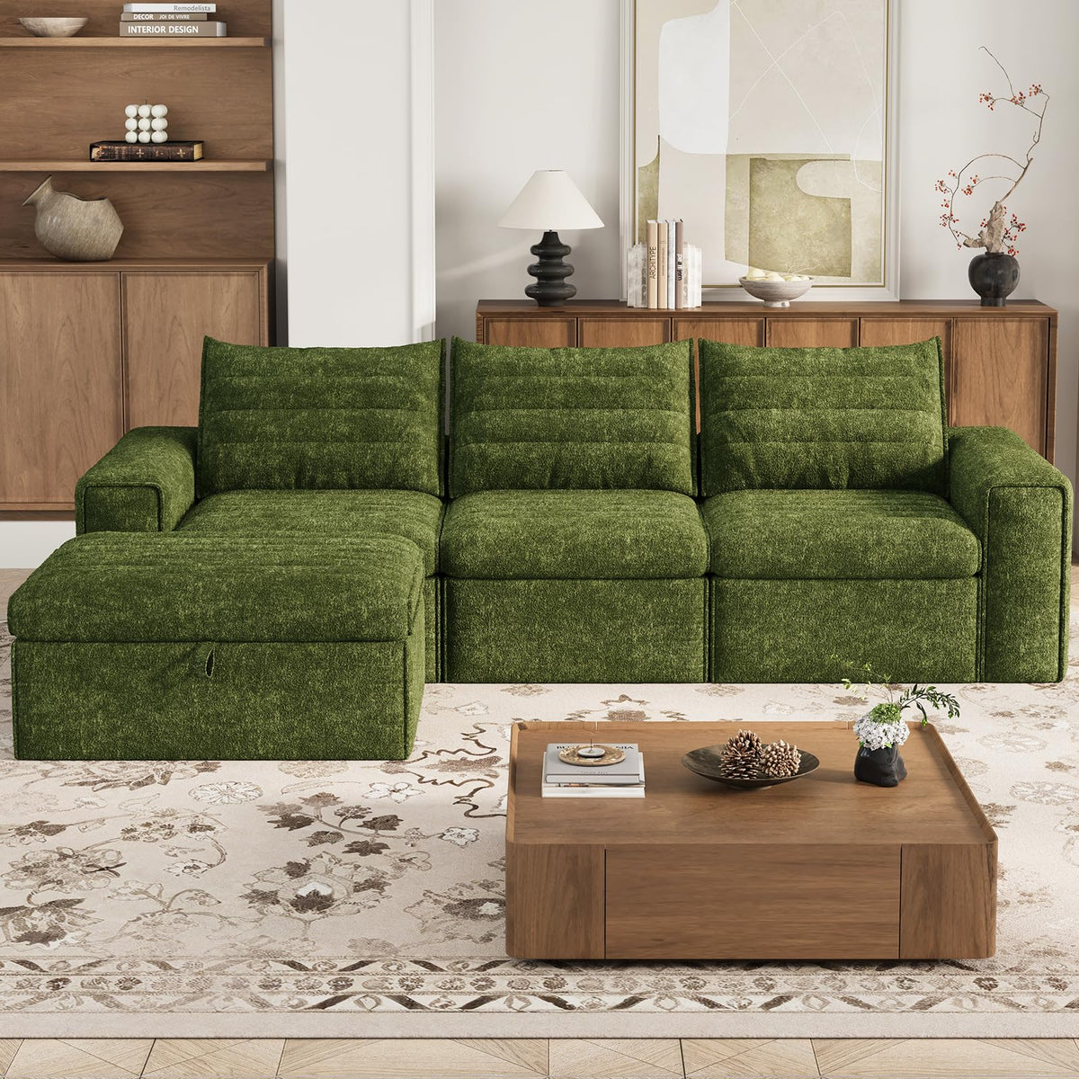 106.7" Modular Sectional Sofa with Deep Seat, L Shaped Cloud Couch for Living Room, 3-Seater Modern Boneless Sofa with Movable Ottomans, Removable Cover, No Assembly Required, Dark Gray