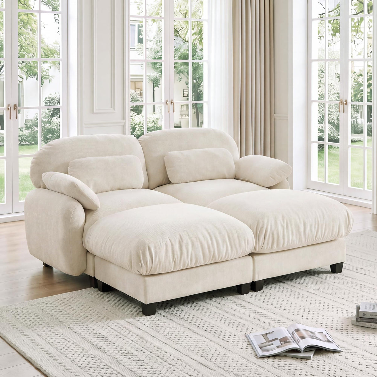 102 Inch Modular L-Shaped Sofa with Storage, Black Linen Fabric Sectional