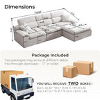 111" Modular Chenille Sofa Set w/ Reversible Chaise,No-Assembly-Beige-Blue