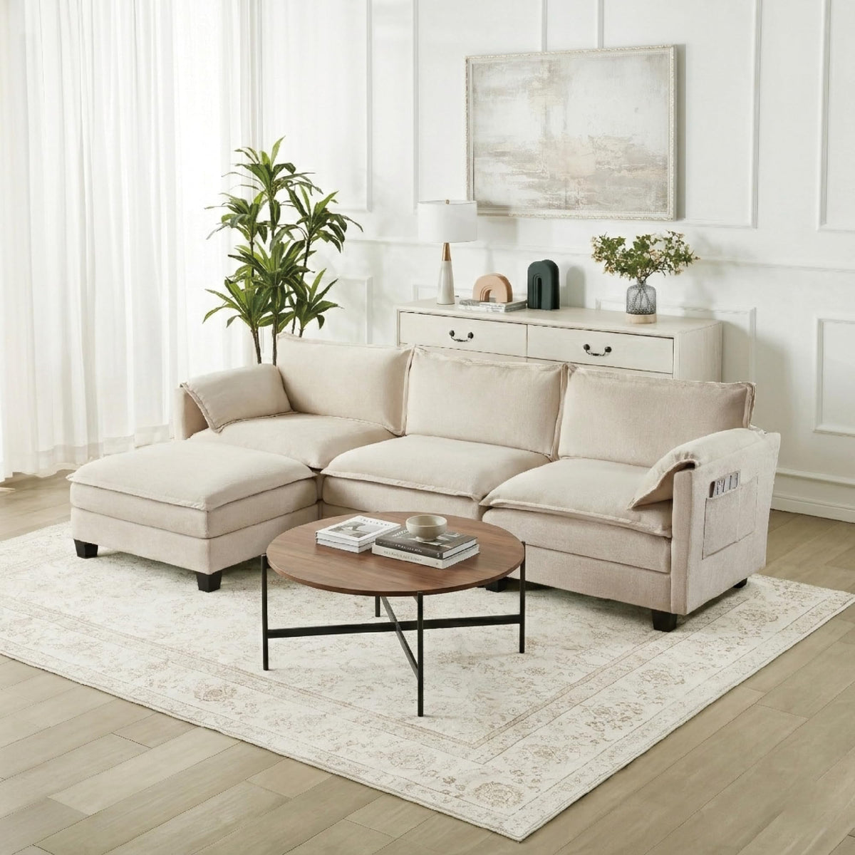 VidaNaticle 95" Boneless Modular Sectional Cloud Couch, Beige