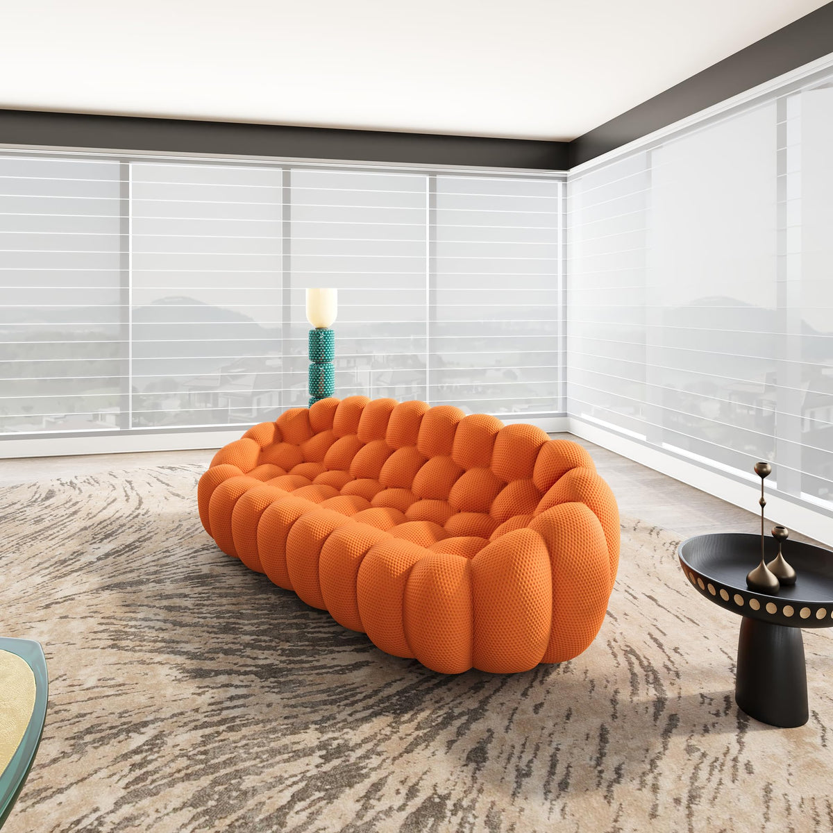 WJShome 98.43''Bubble Couch Large Seating,3D Honeycomb Shape Curved Couches,Deep Seat Floor Sofas Chair Lounge for Office,Apartment,No-Assembly,Orange